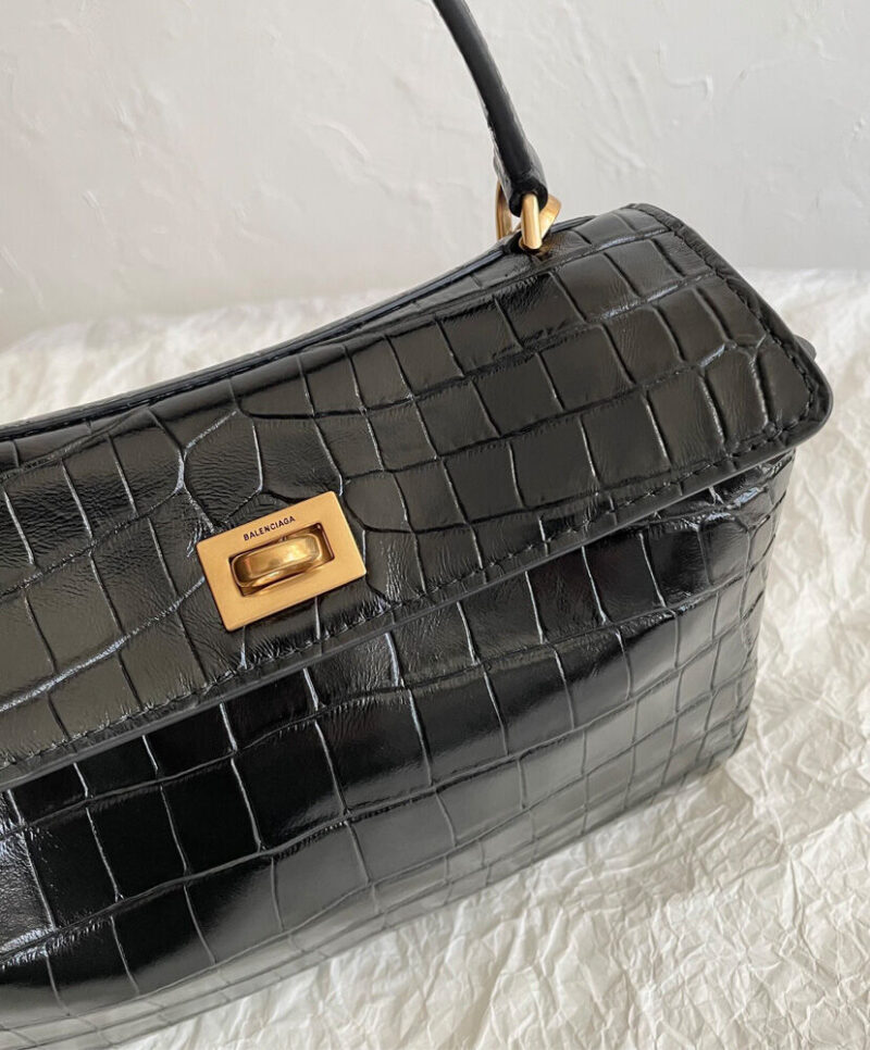 Balenciaga Rodeo Mini Handbag Crocodile Embossed Black